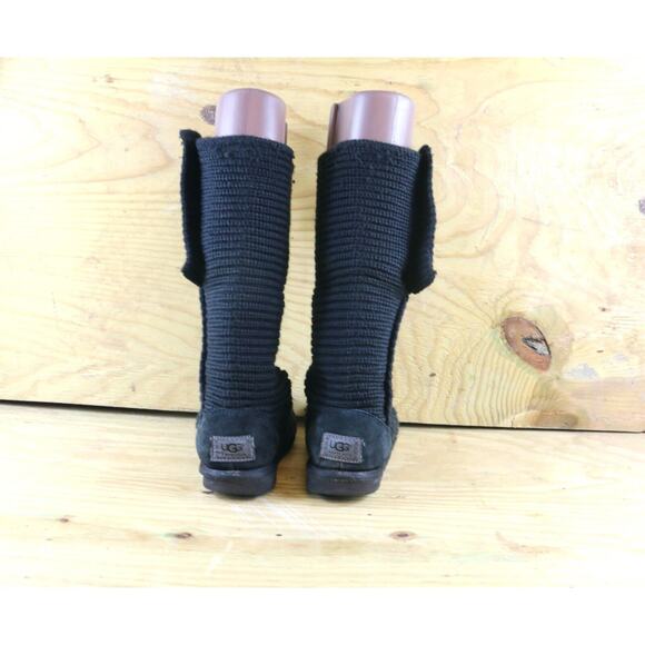 UGG Boots Womens 6 Australia Black Classic Cardy Knit Tall Sweater Shoes - Picture 4 of 8